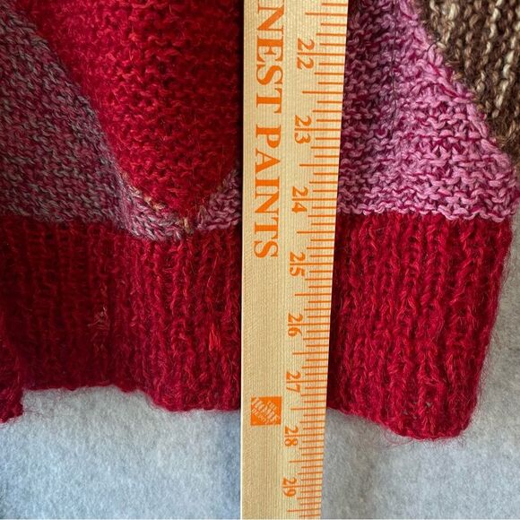 VIntage Hand Knit Patchwork  Cardigan Sweater Mohair Blend sz.L/XL #KK - Picture 6 of 7